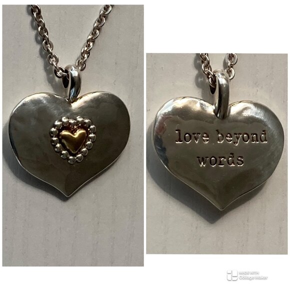 Brighton Love Beyond Words Heart Pendant Silver Gold Adjustable Necklace - Picture 1 of 15